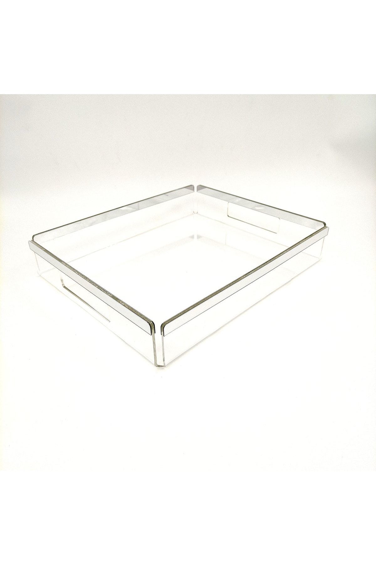 Şeffaf Pleksi Servis Sunum Söz Nişan Tepsisi Silver Model 25x30.5 Cm