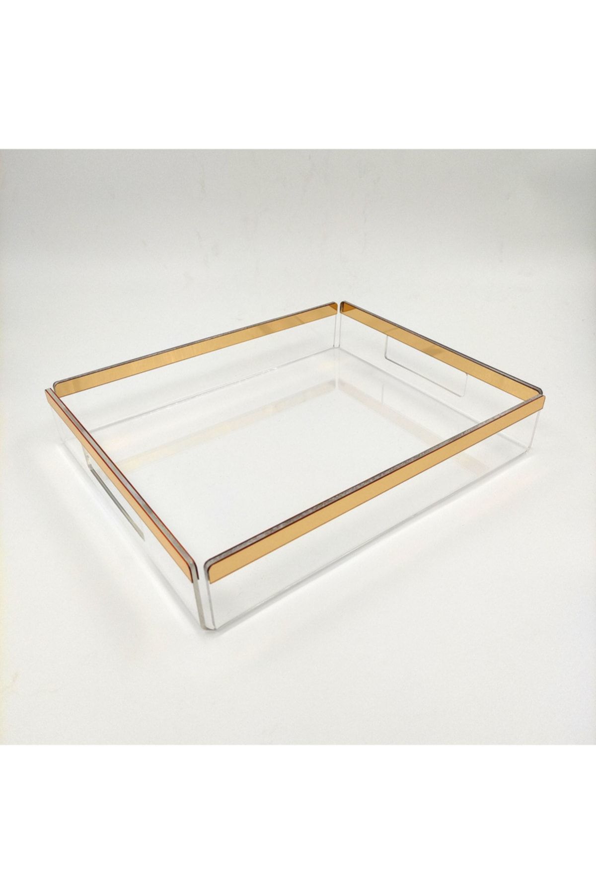 Şeffaf Pleksi Servis Sunum Söz Nişan Tepsisi Gold Model 25x30.5 Cm