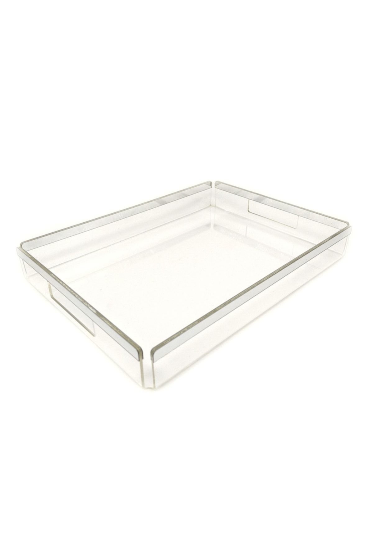 Şeffaf Pleksi Servis Sunum Söz Nişan Tepsisi Silver Model 27.5x38 Cm