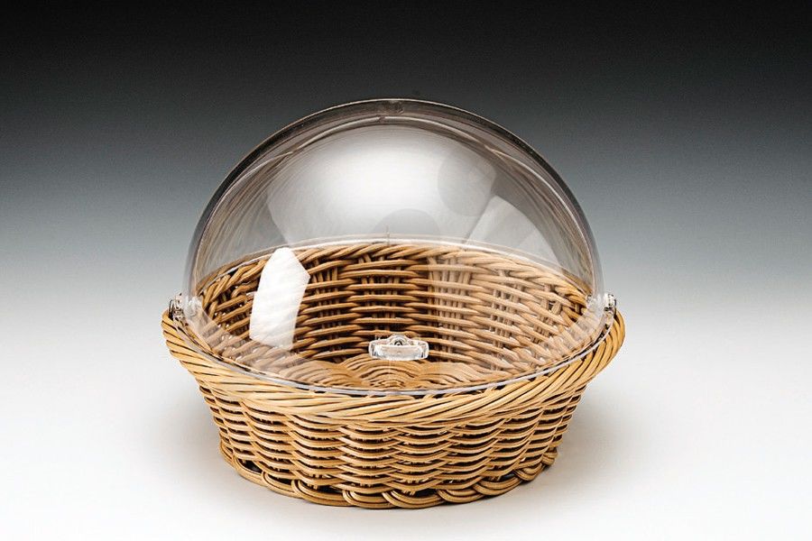 Plexiglass Covered Display Wicker Basket Diameter 35cm