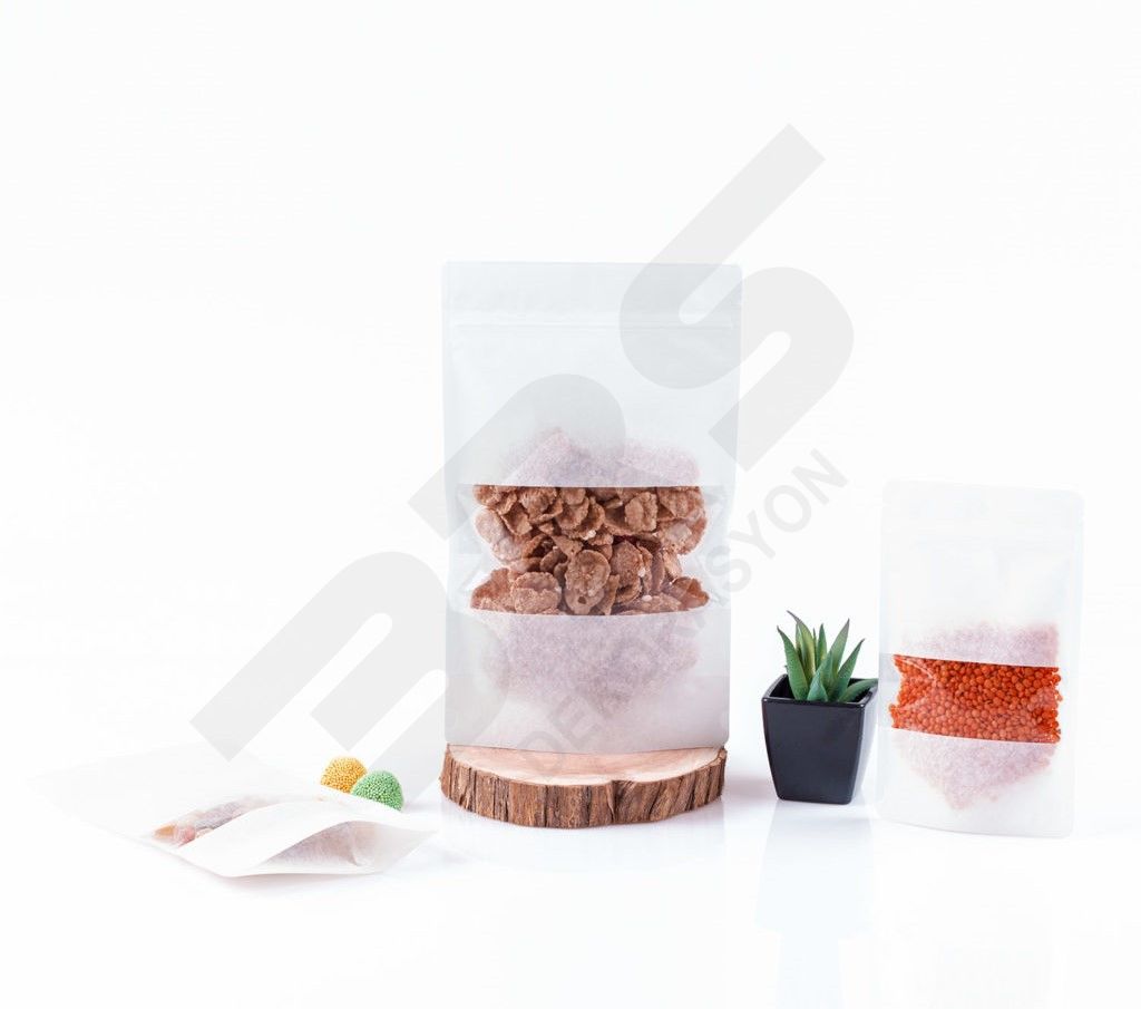 Kilitli Pencereli Beyaz Kuruyemiş Baharat Kahve Ambalajı 18x29 500/750gr Kapasiteli