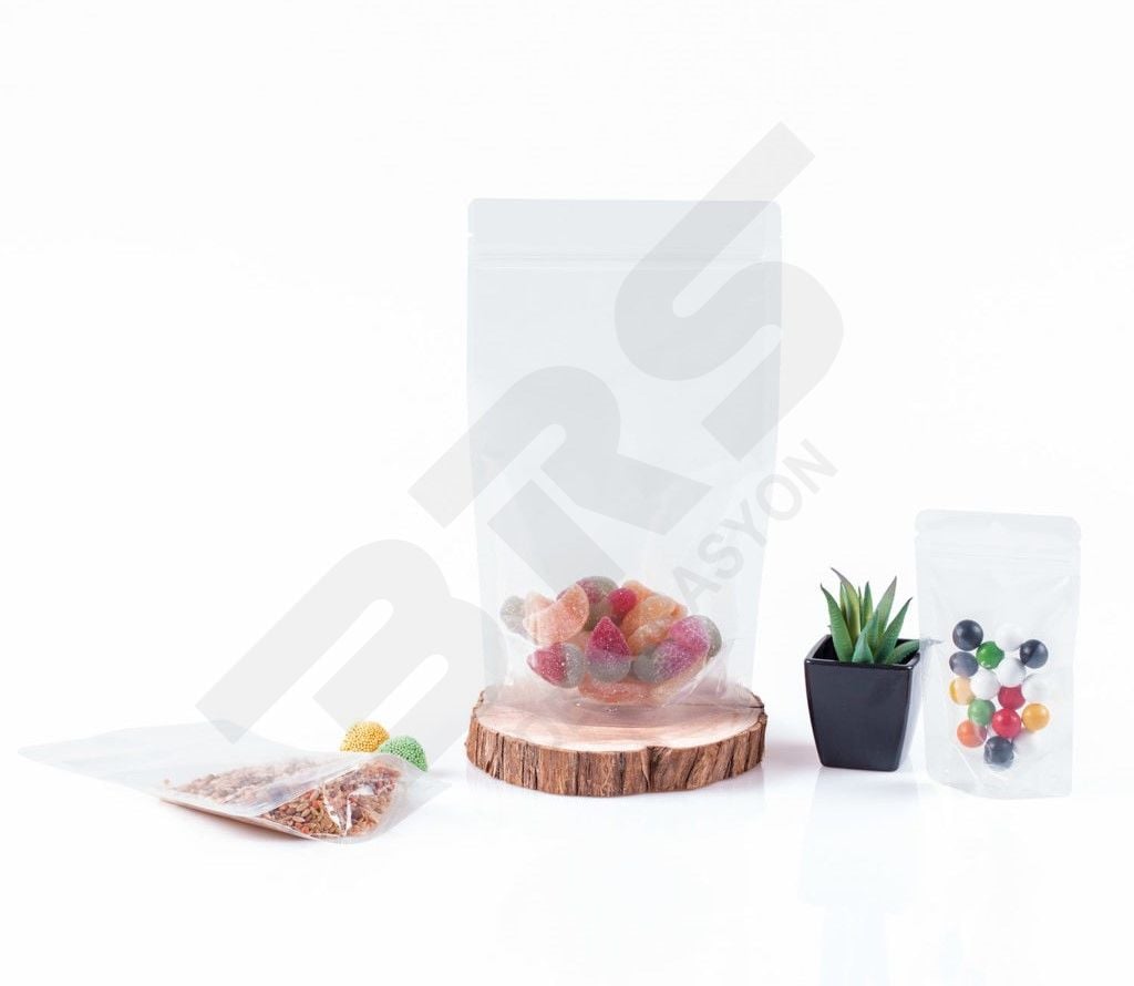 Kilitli Pencereli Şeffaf Kuruyemiş Baharat Kahve Ambalajı 13x22.5 250gr Kapasiteli