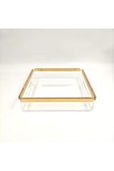 Şeffaf Pleksi Servis Sunum Söz Nişan Tepsisi Gold Model 23x23 Cm