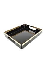 Siyah Pleksi Servis Sunum Söz Nişan Tepsisi Gold Model 25x30.5 Cm