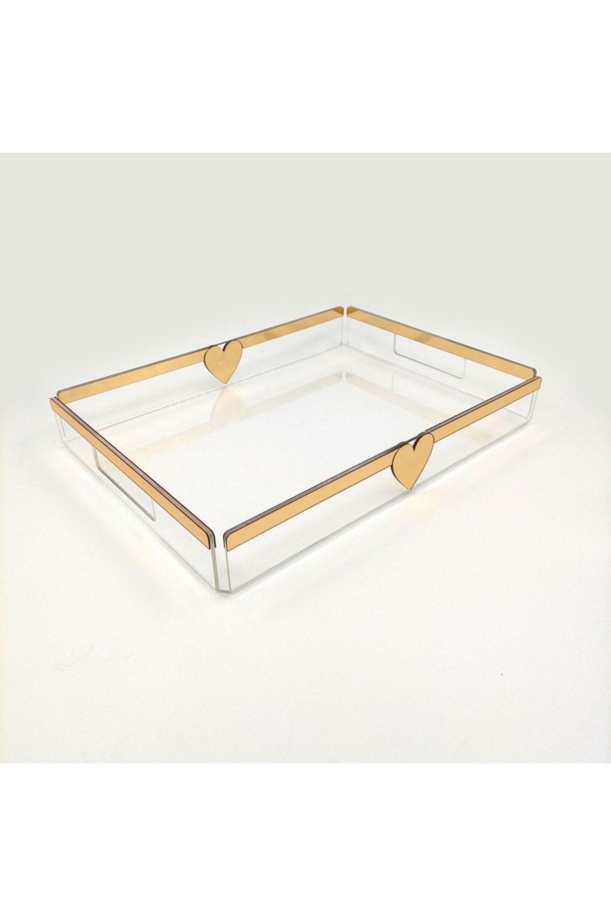 Şeffaf Pleksi Servis Sunum Söz Nişan Tepsisi Kalp Model 27.5x38 Cm