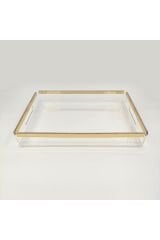 Şeffaf Pleksi Servis Sunum Söz Nişan Tepsisi Gold Model 27.5x38 Cm