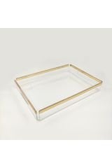 Şeffaf Pleksi Servis Sunum Söz Nişan Tepsisi Gold Model 27.5x38 Cm