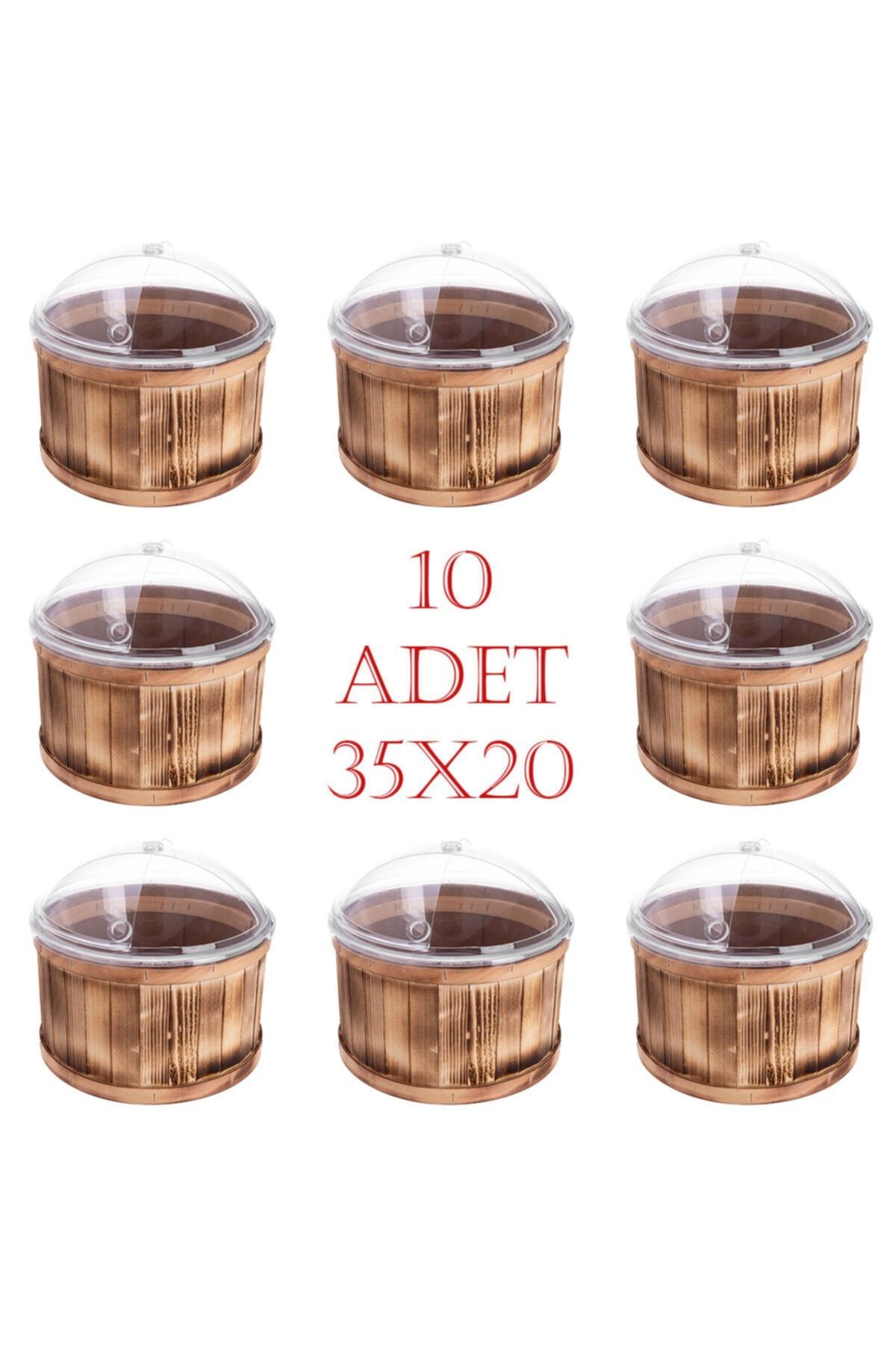 Wooden Pickle Olive Bucket Set with Rotating Lid 35x20 (10 Pieces)
