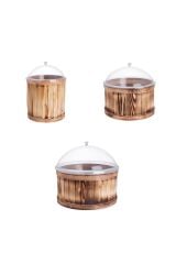 Ahşap Baharat Bakliyat Şarküteri Zeytin Kova Teşhir Takımı 3 lü