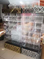 Pleksi Sürgülü Teşhir Baharat ve Draje Şeker Standı 18 Bölmeli