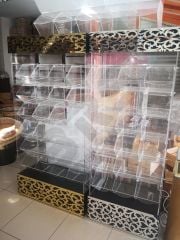 Pleksi Sürgülü Teşhir Baharat ve Draje Şeker Standı 24 Bölmeli